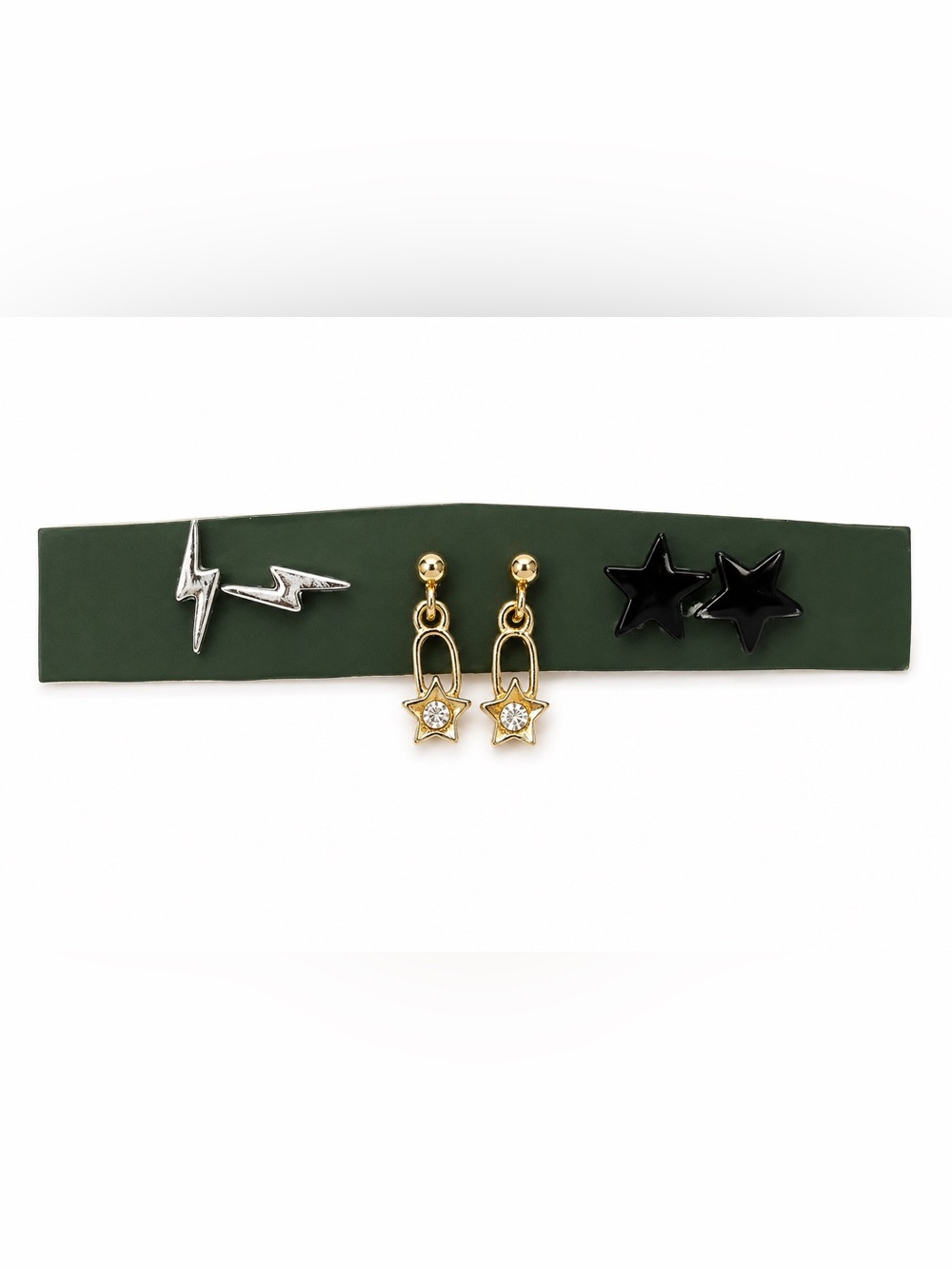 3 Pair Mixed Celestial Earrings Lightning Bolt Star Dangle Stud Set
